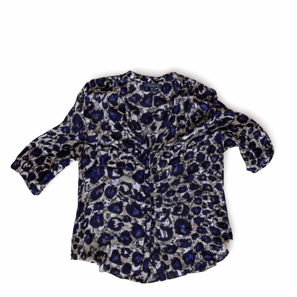 Sanctuary Blue Black White Animal Print Button-Down Blouse